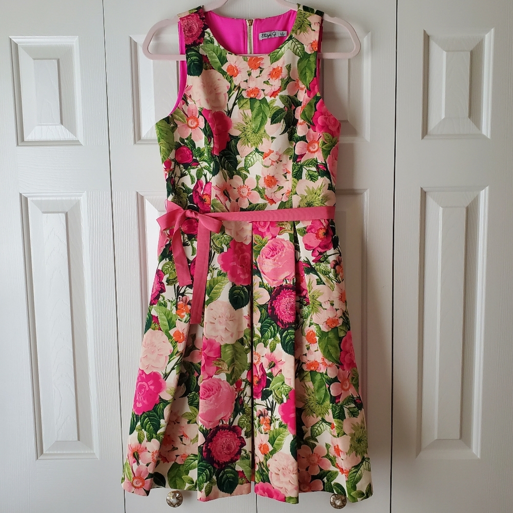 Eliza J Pink and Green A-Line Sundress